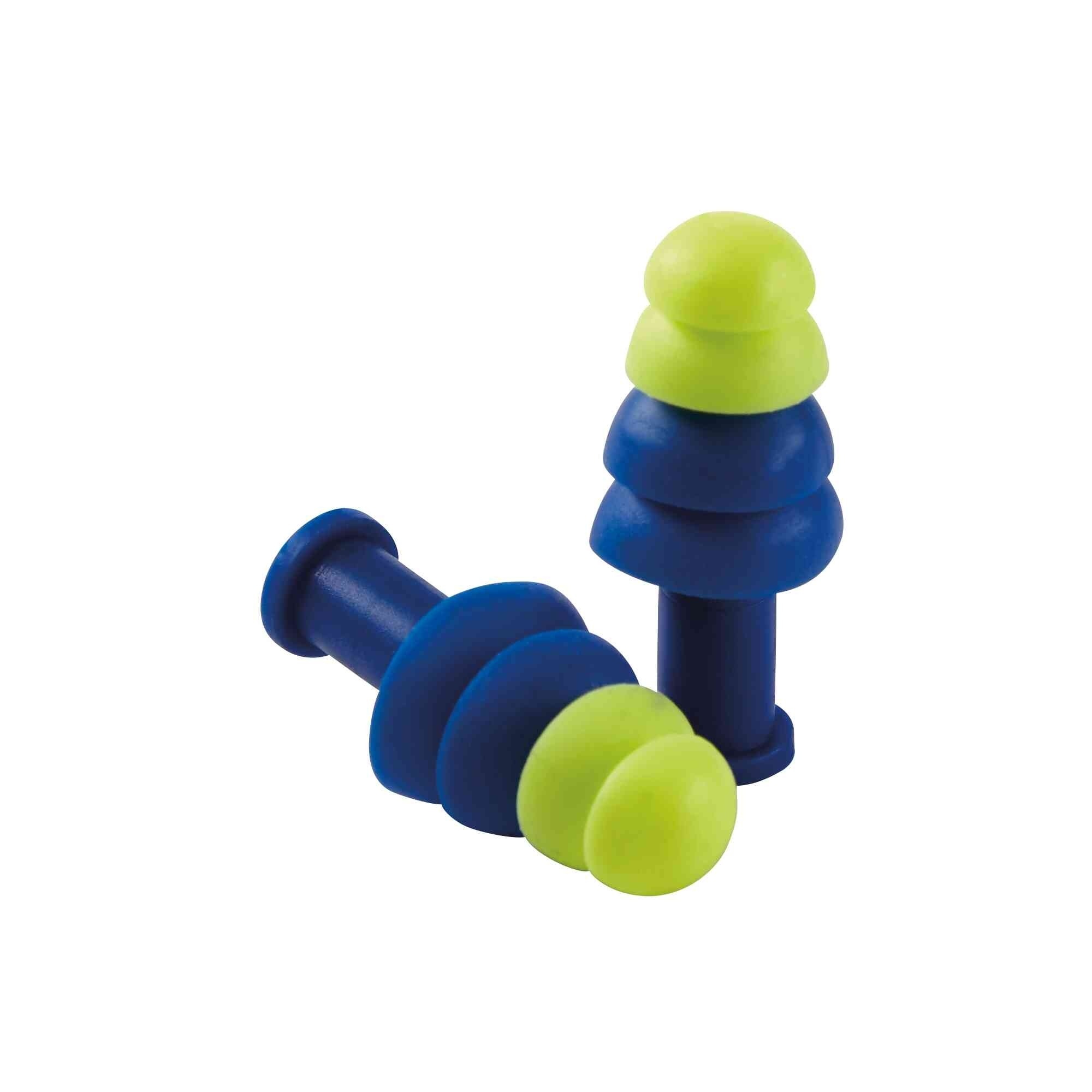Sellstrom® - Earplugs - Reusable - Tapered - Uncorded - Blue/Hi-Viz Green - NRR 27 - 100 Pair Dispenser Box - Model # S23420
